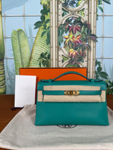 Hermés Kelly pochette vert verone swift gold plated