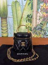 Chanel black mini vanity bag round with chain