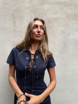 Christian Dior Double Liens Ceinture dress Bleu Marine