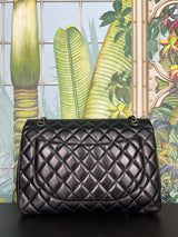 Chanel jumbo flap bag black lambskin, silver hardware