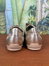 Gucci gold GG canvas and leather velcro low top sneakers