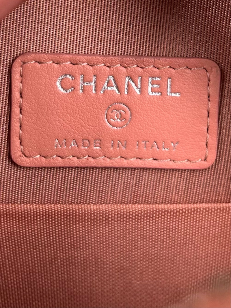 Chanel round camellia bag embossed light pink