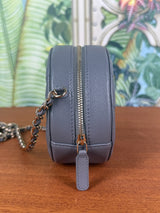 Chanel round quilted caviar leather bag grey
