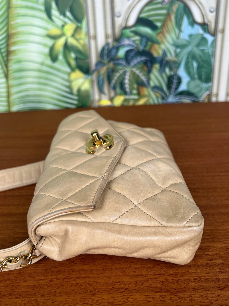 Chanel leather waist bag beige