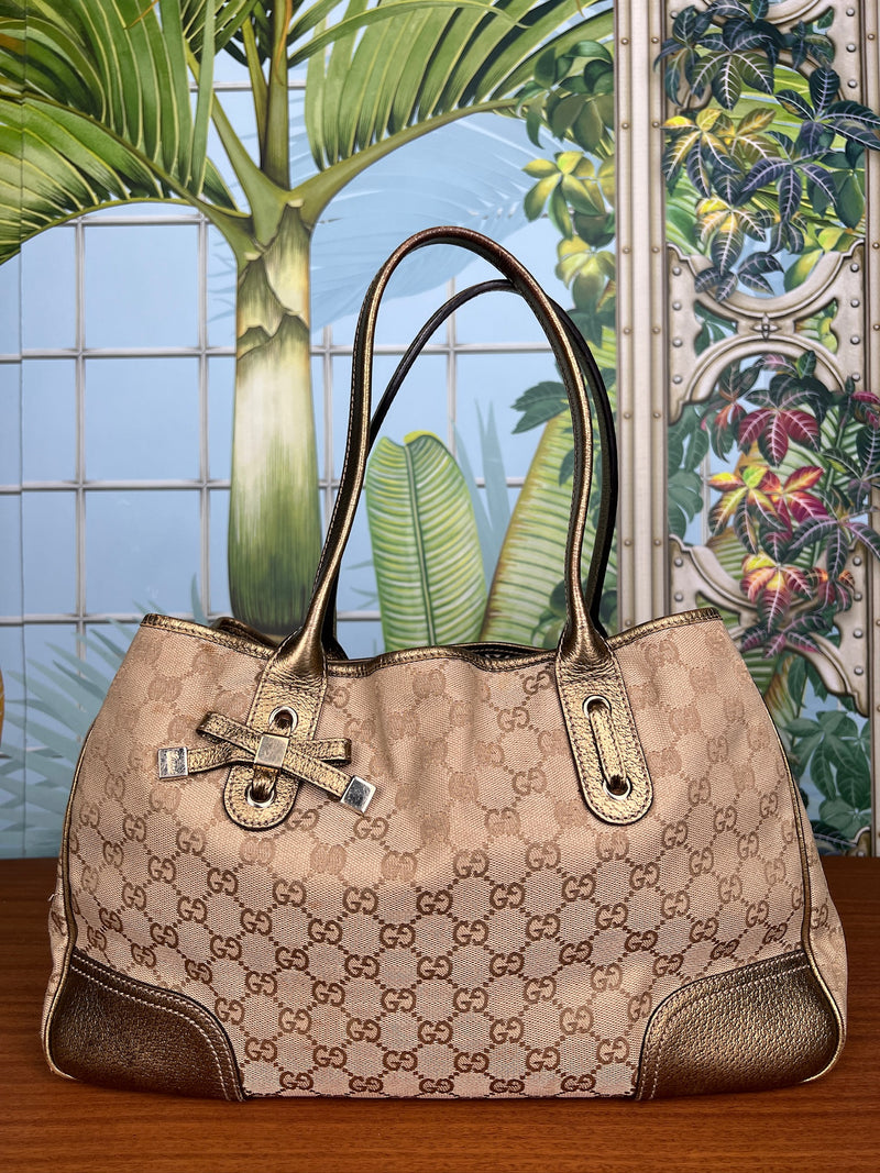 Gucci princy canvas tote gold