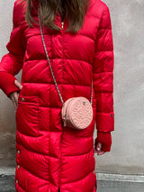 Chanel round camellia bag embossed light pink