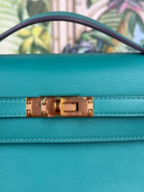 Hermés Kelly pochette vert verone swift gold plated