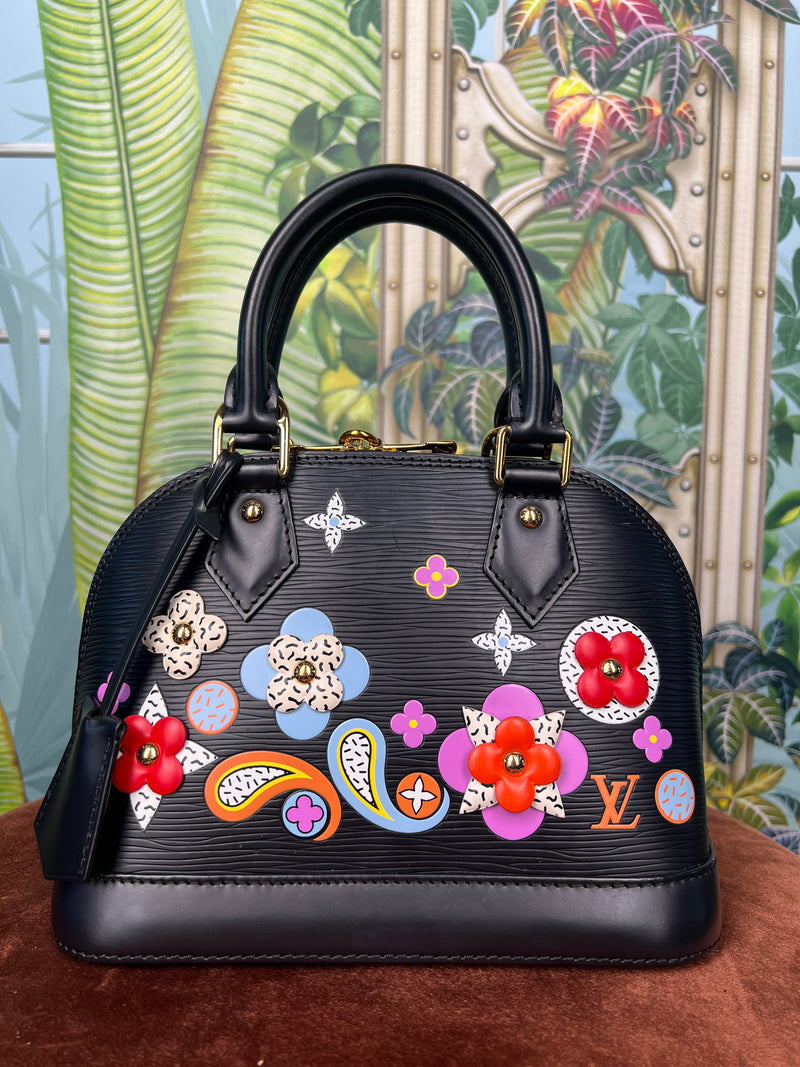 Louis Vuitton Alma BB blooming flowers epi leather black