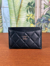 Chanel Classic Flat Card Holder, Black Lambskin with Silver Hardware