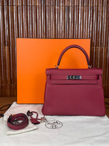 Hermès Kelly 28 Retourne Rouge Grenat Togo Palladium