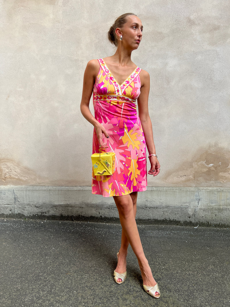 emilio pucci dress pink Emilio Pucci 2000s Pink Floral V-neckline Dress