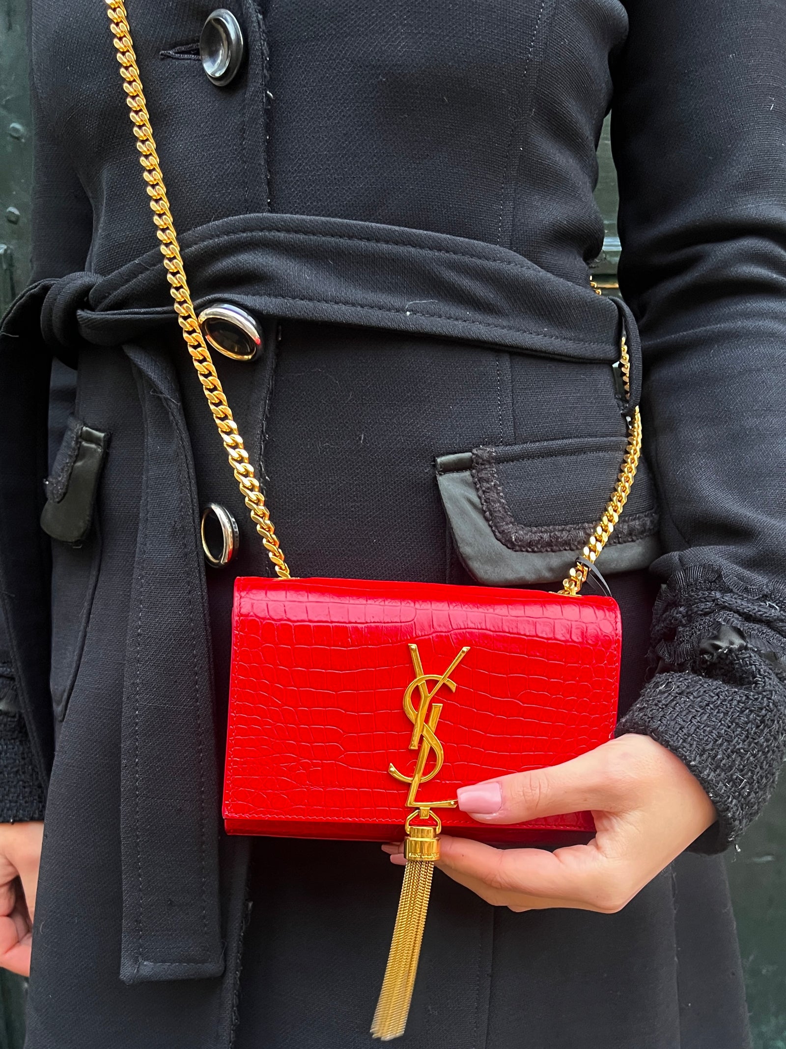 Yves Saint Laurent shoulder bag Kate red croco embossed tassel bag A Piece Lux