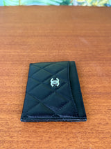 Chanel Classic Flat Card Holder, Black Lambskin with Silver Hardware