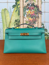 Hermés Kelly pochette vert verone swift gold plated