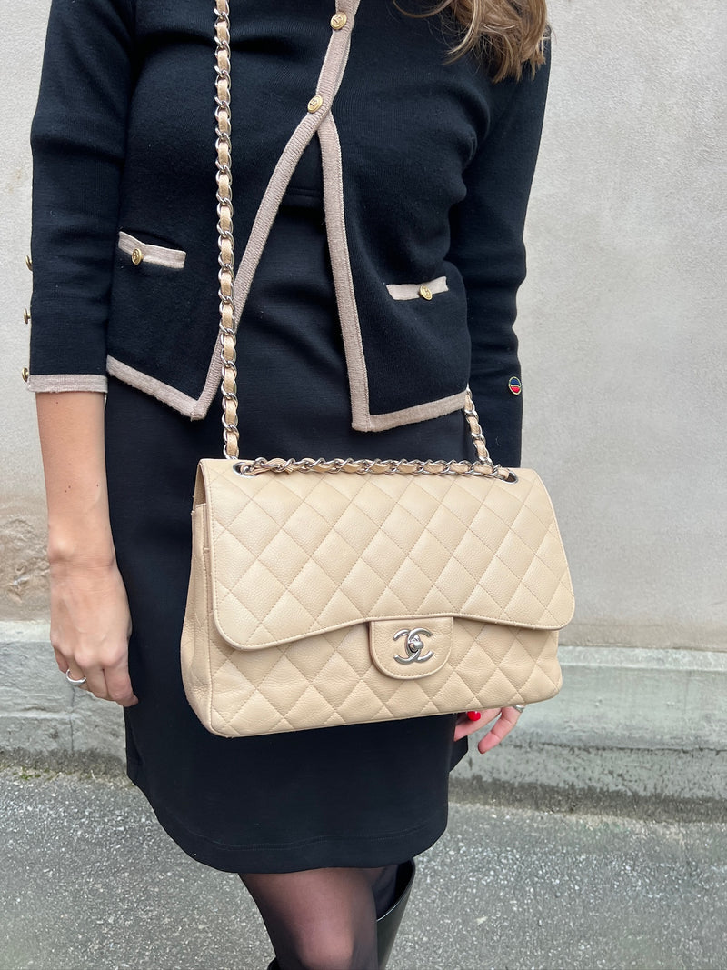Chanel jumbo flap bag beige caviar, silver hardware – A Piece Lux
