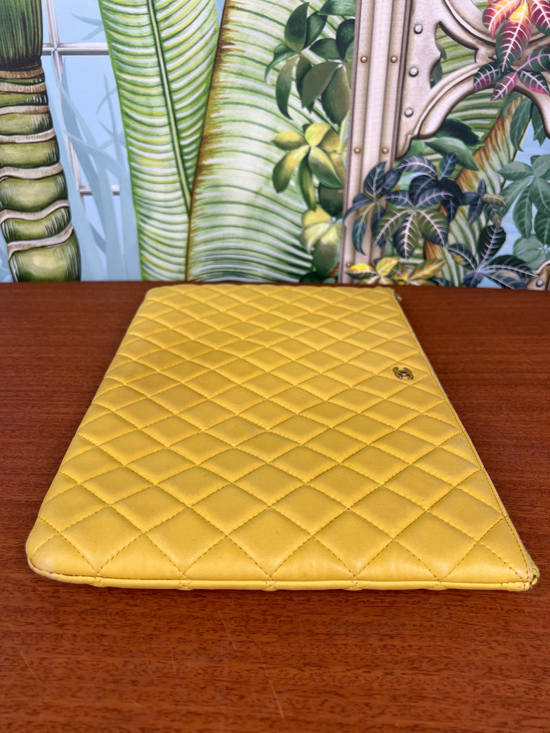 Chanel timeless yellow quilted cutch