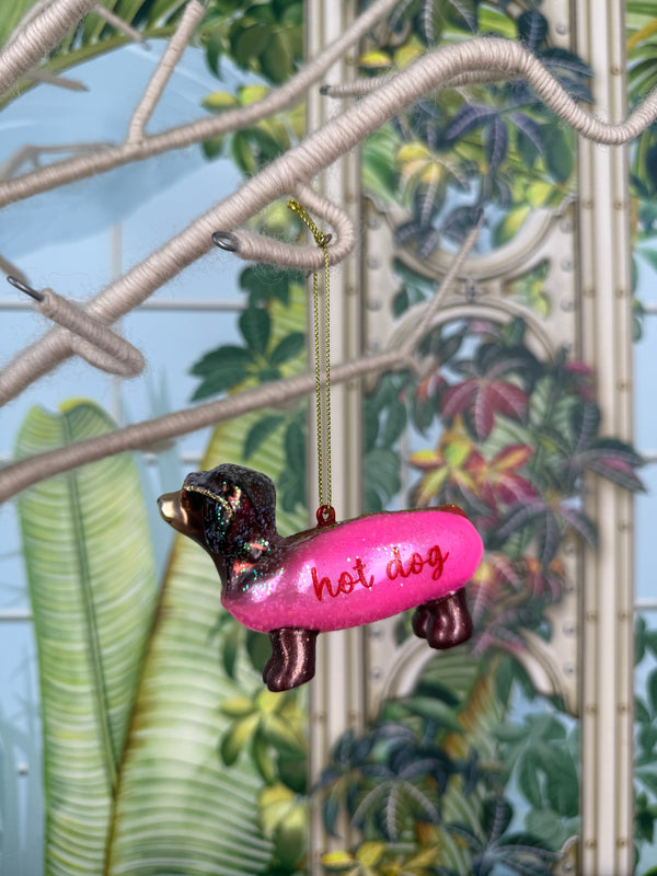 Vondels glass bubbelgum pink hotdog dachshund
