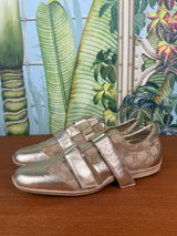 Gucci gold GG canvas and leather velcro low top sneakers