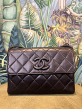 Chanel flap matelasse brown with black hardware rare find