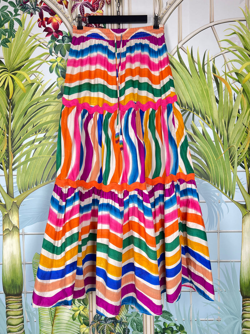 Farm Rio dancing stripes maxi skirt