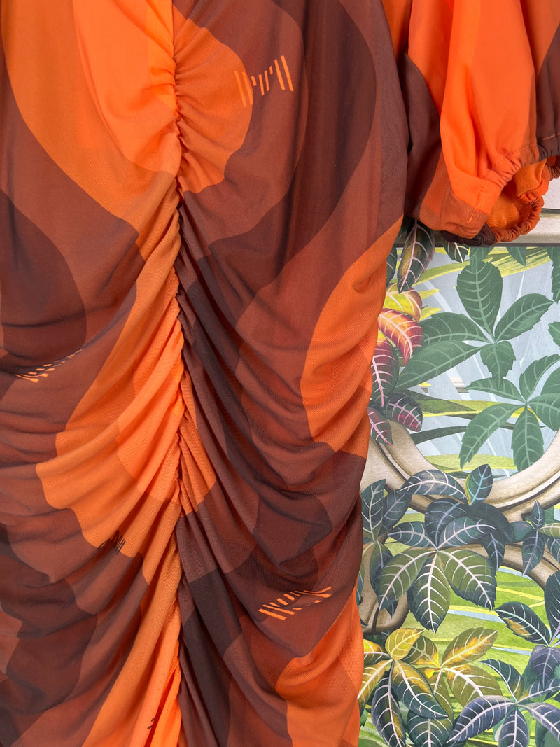 Ganni printed mesh dress orange