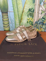 Gucci gold GG canvas and leather velcro low top sneakers