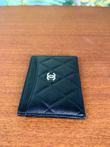 Chanel Classic Flat Card Holder, Black Lambskin with Silver Hardware