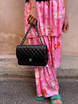 Chanel double flap bag jumbo black lambskin, silver hardware