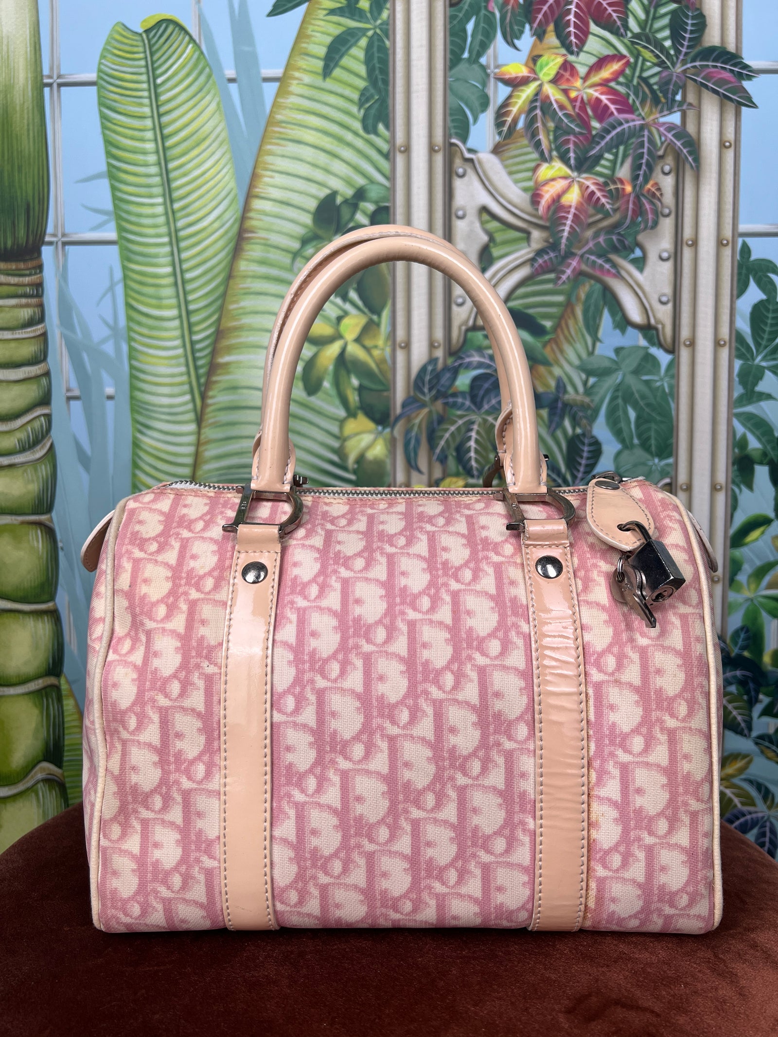 バッグ Christian Dior Lovely Trotter Bag Pink Auth Christian Dior 2004 Trotter Flower Shoulder Bag Canvas