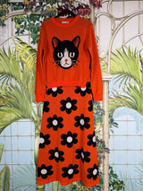 Orange set with cat and flower print