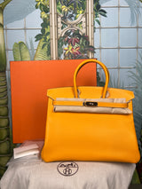 Hermés Birkin 35 Bag Yellow Jaune D'Or Candy Limited Edition Epsom Permabrass