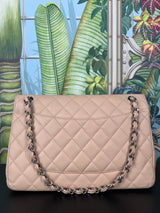 Chanel jumbo flap bag beige caviar, silver hardware