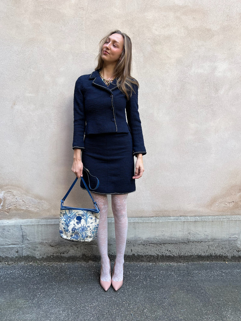 Chanel navy tweed set 2000s