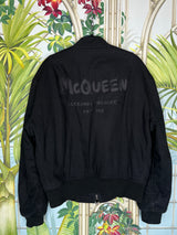 Alexander McQueen embroiled-logo zip-up bomber mens jacket in black