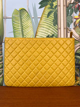 Chanel timeless yellow quilted cutch