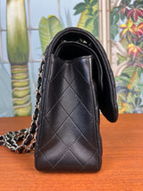 Chanel double flap bag jumbo black lambskin, silver hardware