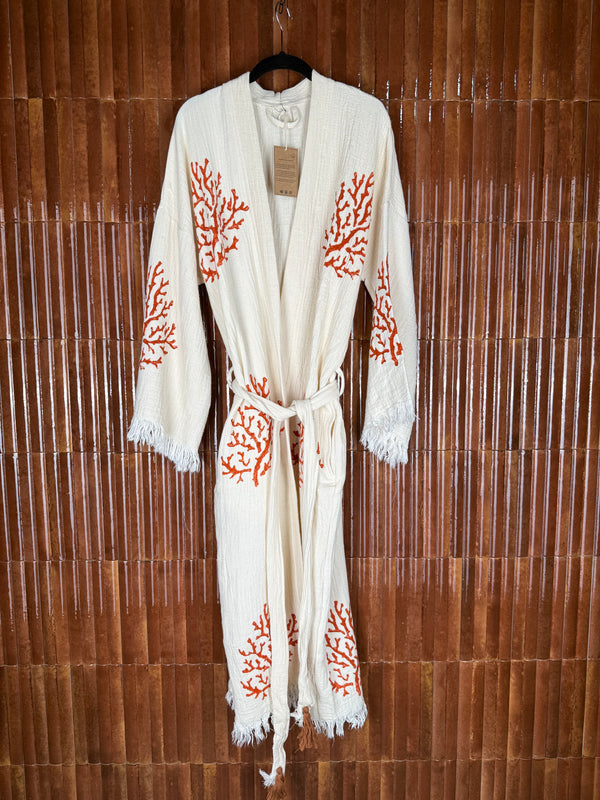 Amca cotton kaftan corallium red