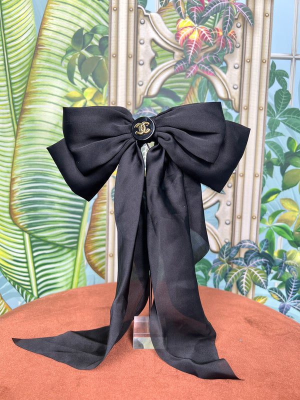 Repurposed hair clip bow silk black