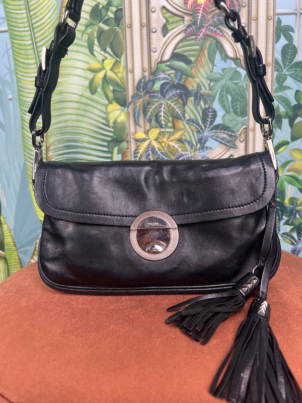 Prada leather tassel Baguette shoulder bag