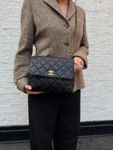 Chanel classic black square flap bag quilted caviar