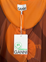 Ganni printed mesh dress orange