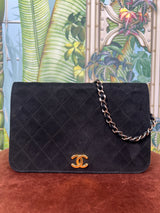 Chanel flap suede black gold hardware