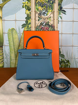 Hermès Kelly 25 retourne blue jean, togo, palladium hardware