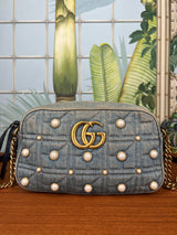 Gucci marmont Denim bag/pearls