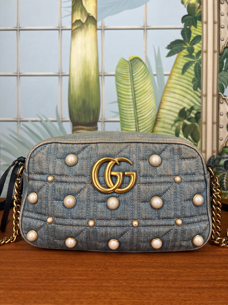 Gucci marmont Denim bag/pearls