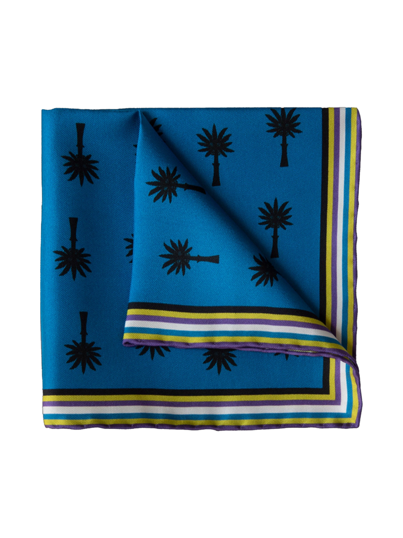 Ortigia Blue Palm Pocket Square