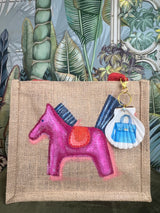 Painted Hermés rodeo horse Jute handbag