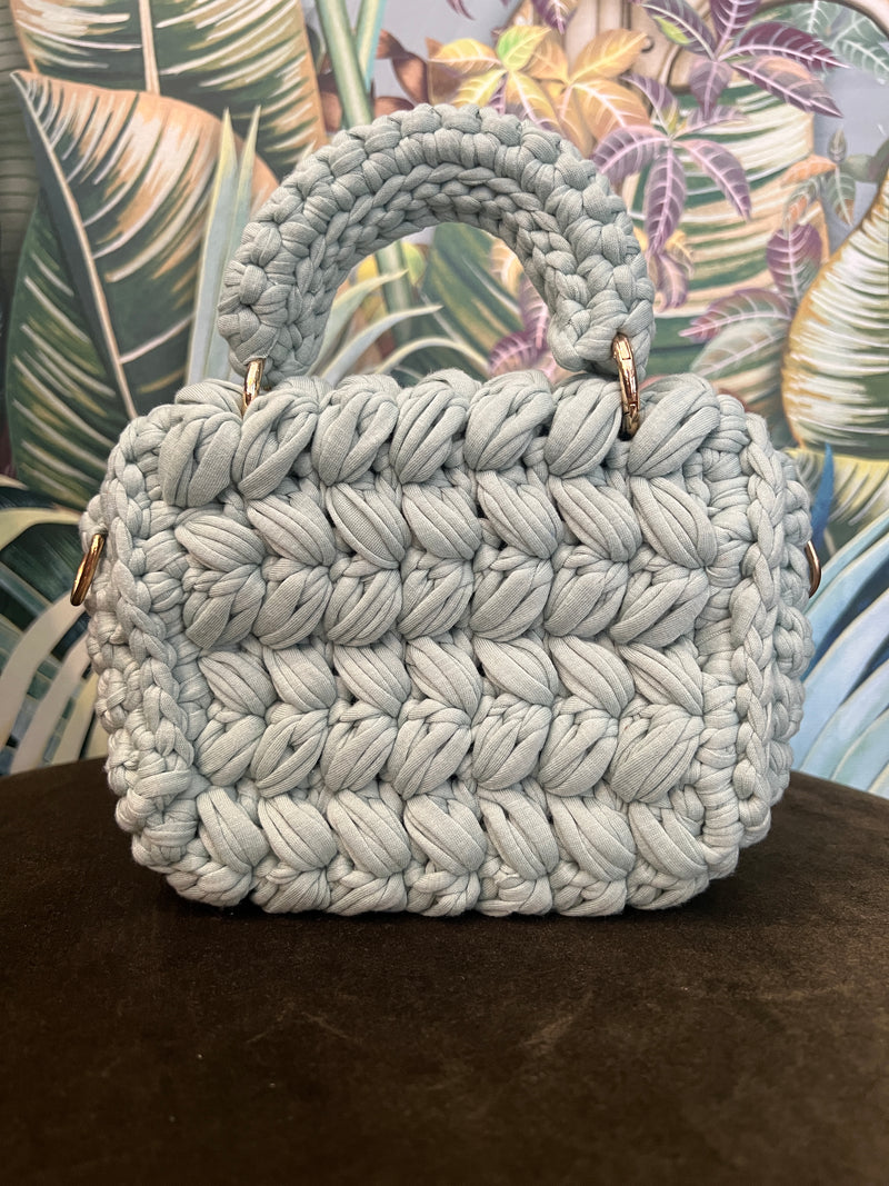 Knitting woven shoulder bag light blue