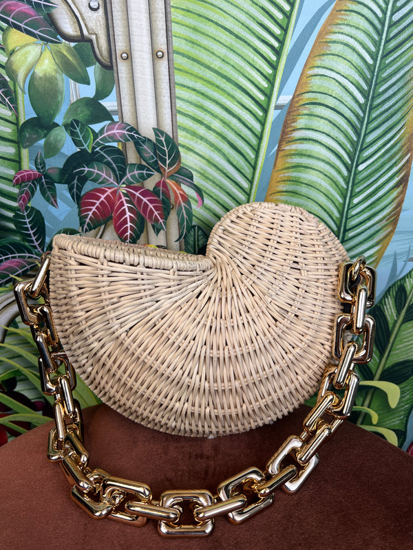 Conch chain rattan shoulder bag white