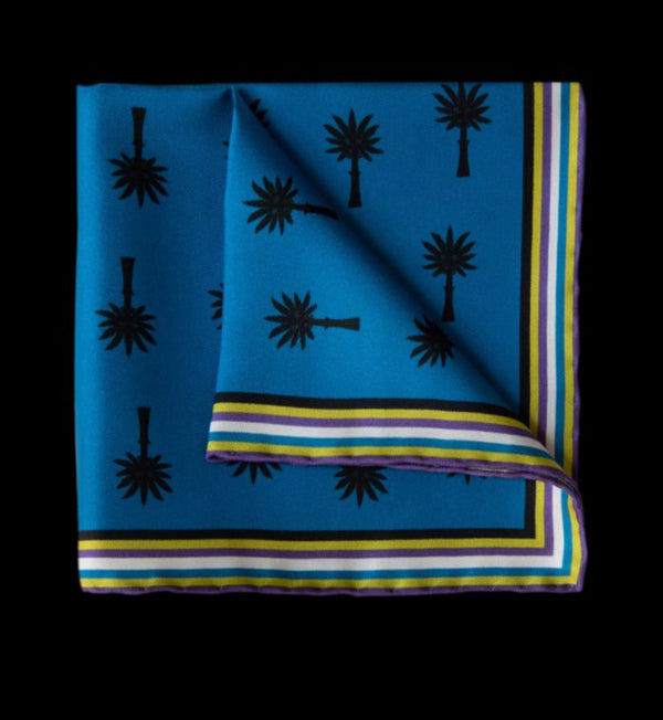 Ortigia Blue Palm Pocket Square